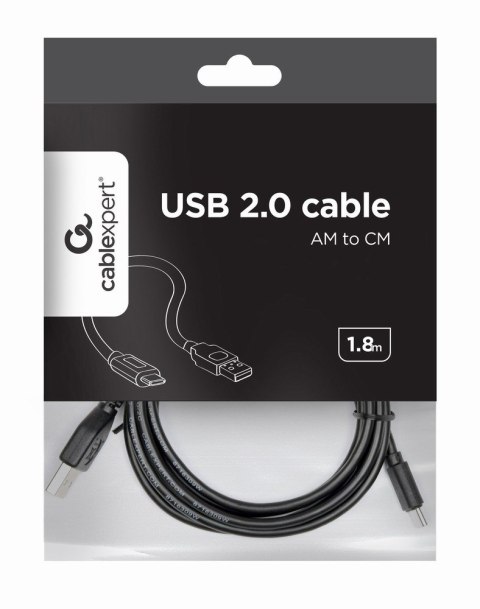 Kabel GEMBIRD CCP-USB2-AMCM-6 (USB 2.0 M - USB typu C M; 1,8m; kolor czarny) GEMBIRD Kabel GEMBIRD CCP-USB2-AMCM-6 (USB 2.0 M - USB typu C M; 1,8m; kolor czarny) GEMBIRD