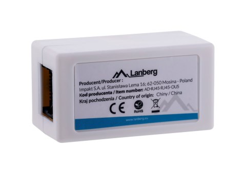 LANBERG ZŁĄCZKA SIECIOWA PRZELOTKA 2X RJ45 KAT.5E UTP AD-RJ45-RJ45-OU5 Lanberg LANBERG ZŁĄCZKA SIECIOWA PRZELOTKA 2X RJ45 KAT.5E UTP AD-RJ45-RJ45-OU5 Lanberg