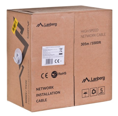 Kabel sieciowy Lanberg LCU6-12CU-0305-S (UTP; 305m; kat. 6; kolor szary) Lanberg Kabel sieciowy Lanberg LCU6-12CU-0305-S (UTP; 305m; kat. 6; kolor szary) Lanberg