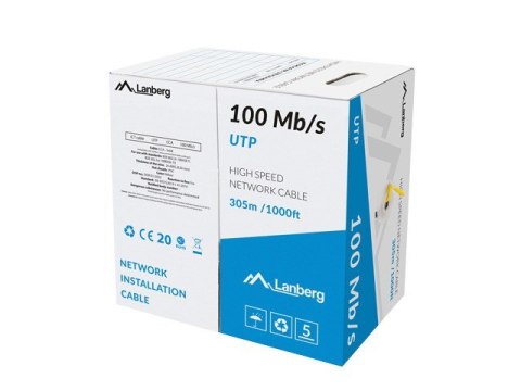 LANBERG KABEL LAN UTP 100MB/S 305M DRUT CCA ŻÓŁTY Lanberg LANBERG KABEL LAN UTP 100MB/S 305M DRUT CCA ŻÓŁTY Lanberg