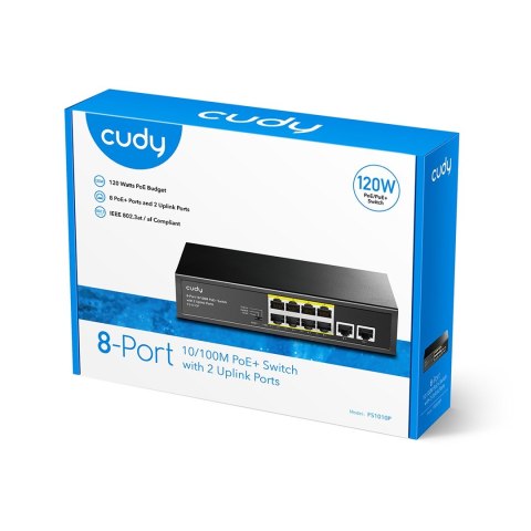 Switch CUDY FS1010P 8-Port 10/100M PoE+ 120W 2xUplink CUDY Switch CUDY FS1010P 8-Port 10/100M PoE+ 120W 2xUplink CUDY