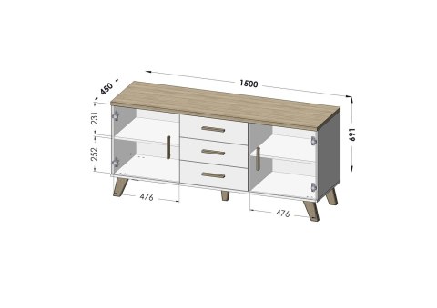 Komoda LOTTA 150 2D3S biały+ dąb sonoma Cama MEBLE Komoda LOTTA 150 2D3S biały+ dąb sonoma Cama MEBLE