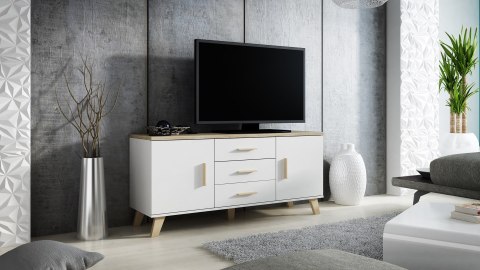 Komoda LOTTA 150 2D3S biały+ dąb sonoma Cama MEBLE Komoda LOTTA 150 2D3S biały+ dąb sonoma Cama MEBLE