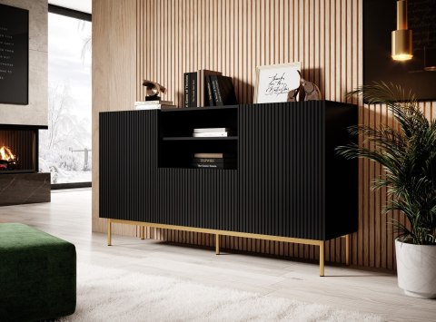 Komoda PAFOS na złotym stelażu ze stali 150x40x90 czarny mat Cama MEBLE Komoda PAFOS na złotym stelażu ze stali 150x40x90 czarny mat Cama MEBLE