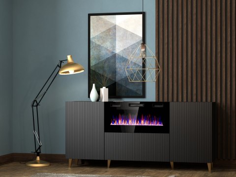 Komoda PAFOS z kominkiem elektrycznym 180x42x82 czarny mat Cama MEBLE Komoda PAFOS z kominkiem elektrycznym 180x42x82 czarny mat Cama MEBLE