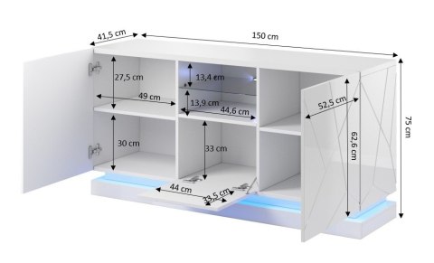 Komoda QIU 2D1K 150x41,5xH75 biały połysk/biały połysk Cama MEBLE Komoda QIU 2D1K 150x41,5xH75 biały połysk/biały połysk Cama MEBLE
