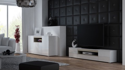 Komoda VIVA 150 biały/ biały połysk+ dąb sonoma Cama MEBLE Komoda VIVA 150 biały/ biały połysk+ dąb sonoma Cama MEBLE