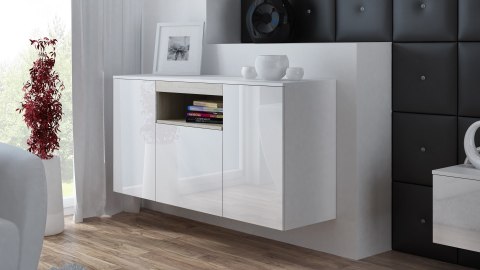Komoda VIVA 150 biały/ biały połysk+ dąb sonoma Cama MEBLE Komoda VIVA 150 biały/ biały połysk+ dąb sonoma Cama MEBLE