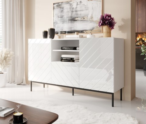 Komoda ABETO na czarnym stelażu ze stali 150x42x90 biały/biały połysk Cama MEBLE Komoda ABETO na czarnym stelażu ze stali 150x42x90 biały/biały połysk Cama MEBLE