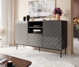 Komoda ABETO na czarnym stelażu ze stali 150x42x90 grafit/grafit połysk Cama MEBLE