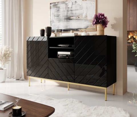 Komoda ABETO na złotym stelażu ze stali 150x42x90 czarny/czarny połysk Cama MEBLE Komoda ABETO na złotym stelażu ze stali 150x42x90 czarny/czarny połysk Cama MEBLE