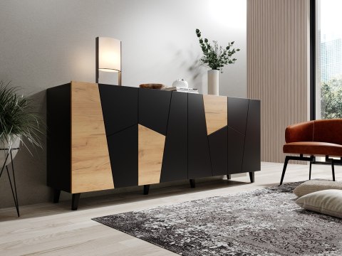 Komoda ETNA 200x42x82 czarny mat + dąb craft Cama MEBLE Komoda ETNA 200x42x82 czarny mat + dąb craft Cama MEBLE