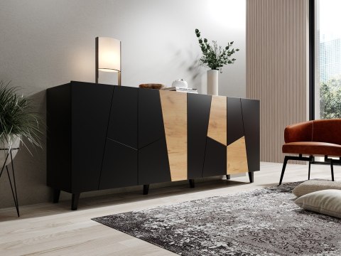 Komoda ETNA 200x42x82 czarny mat + dąb craft Cama MEBLE Komoda ETNA 200x42x82 czarny mat + dąb craft Cama MEBLE
