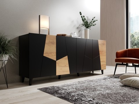 Komoda ETNA 200x42x82 czarny mat + dąb craft Cama MEBLE Komoda ETNA 200x42x82 czarny mat + dąb craft Cama MEBLE