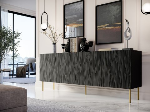 Komoda JUNGLE 190x40,5x74,5 czarny mat + złote nóżki Cama MEBLE Komoda JUNGLE 190x40,5x74,5 czarny mat + złote nóżki Cama MEBLE