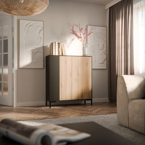 Komoda MERCI 100x40x129 czarny/dąb artisan Cama MEBLE Komoda MERCI 100x40x129 czarny/dąb artisan Cama MEBLE