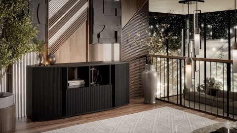 Komoda MICHELLE 178x35-47xH82 czarny/dąb viking Cama MEBLE Komoda MICHELLE 178x35-47xH82 czarny/dąb viking Cama MEBLE