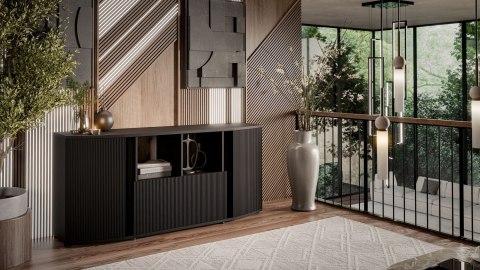 Komoda MICHELLE 178x35-47xH82 czarny/dąb viking Cama MEBLE Komoda MICHELLE 178x35-47xH82 czarny/dąb viking Cama MEBLE