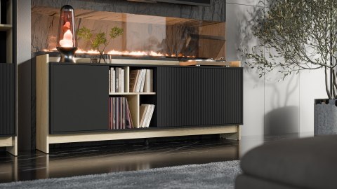Komoda PORTO 3D 190x38x77 dąb/czarny Cama MEBLE Komoda PORTO 3D 190x38x77 dąb/czarny Cama MEBLE