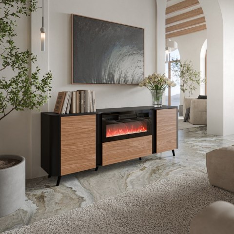 Komoda VOLARE 200x39x75 czarny/orzech + kominek Cama MEBLE Komoda VOLARE 200x39x75 czarny/orzech + kominek Cama MEBLE