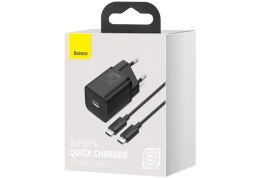 BASEUS ŁADOWARKA SIECIOWA Z KABLEM USB-C DO USB-C TZCCSUP-L01 SUPER SI 1C 25W CZARNA Baseus