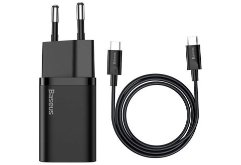 BASEUS ŁADOWARKA SIECIOWA Z KABLEM USB-C DO USB-C TZCCSUP-L01 SUPER SI 1C 25W CZARNA Baseus BASEUS ŁADOWARKA SIECIOWA Z KABLEM USB-C DO USB-C TZCCSUP-L01 SUPER SI 1C 25W CZARNA Baseus