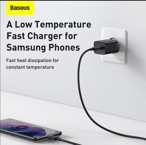 BASEUS ŁADOWARKA SIECIOWA Z KABLEM USB-C DO USB-C TZCCSUP-L01 SUPER SI 1C 25W CZARNA Baseus BASEUS ŁADOWARKA SIECIOWA Z KABLEM USB-C DO USB-C TZCCSUP-L01 SUPER SI 1C 25W CZARNA Baseus