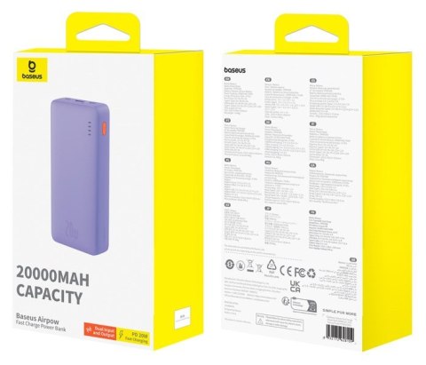 BASEUS POWERBANK AIRPOW 20000MAH 20W (FIOLETOWY) Baseus BASEUS POWERBANK AIRPOW 20000MAH 20W (FIOLETOWY) Baseus
