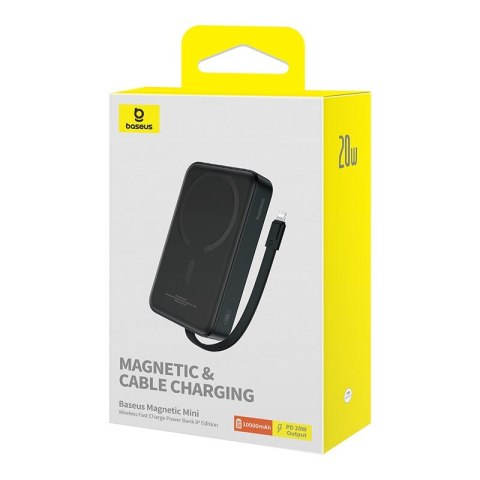 Powerbank Baseus Magnetic Mini Air Wireless 10000mAh 20W+kabel lightning (czarny) Baseus Powerbank Baseus Magnetic Mini Air Wireless 10000mAh 20W+kabel lightning (czarny) Baseus