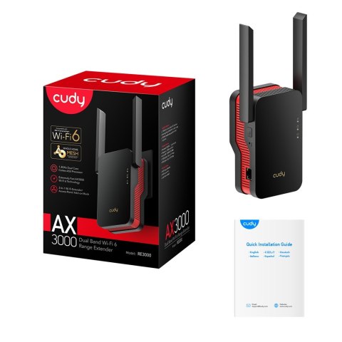 Wzmacniacz sygnału WIFI CUDY RE3000 LAN 1xGigabit AX3000 Dual Band Wi-Fi 6 Mesh CUDY Wzmacniacz sygnału WIFI CUDY RE3000 LAN 1xGigabit AX3000 Dual Band Wi-Fi 6 Mesh CUDY
