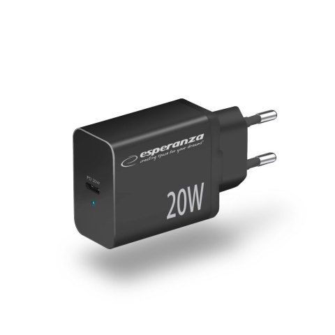 ESPERANZA ŁADOWARKA SIECIOWA 20W USB-C PD CZARNA EZC104K Esperanza ESPERANZA ŁADOWARKA SIECIOWA 20W USB-C PD CZARNA EZC104K Esperanza