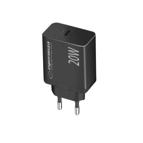 ESPERANZA ŁADOWARKA SIECIOWA 20W USB-C PD CZARNA EZC104K Esperanza ESPERANZA ŁADOWARKA SIECIOWA 20W USB-C PD CZARNA EZC104K Esperanza