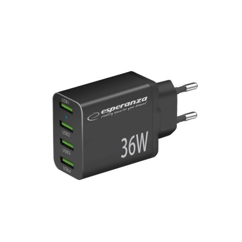 ESPERANZA ŁADOWARKA SIECIOWA 36W 4X USB-A QC 3.0 18W EZC107K Esperanza ESPERANZA ŁADOWARKA SIECIOWA 36W 4X USB-A QC 3.0 18W EZC107K Esperanza