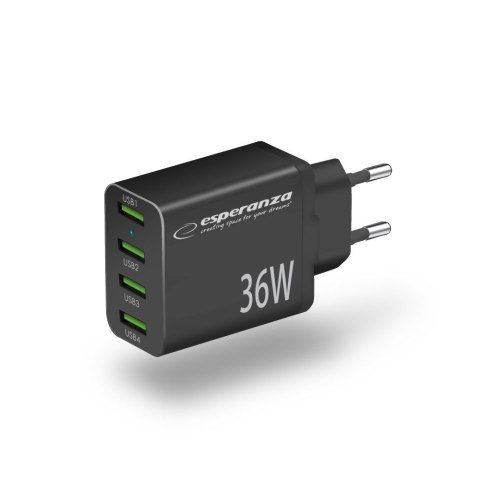 ESPERANZA ŁADOWARKA SIECIOWA 36W 4X USB-A QC 3.0 18W EZC107K Esperanza ESPERANZA ŁADOWARKA SIECIOWA 36W 4X USB-A QC 3.0 18W EZC107K Esperanza