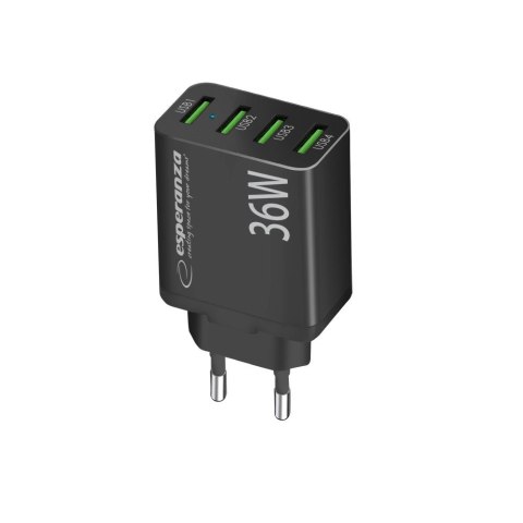 ESPERANZA ŁADOWARKA SIECIOWA 36W 4X USB-A QC 3.0 18W EZC107K Esperanza ESPERANZA ŁADOWARKA SIECIOWA 36W 4X USB-A QC 3.0 18W EZC107K Esperanza