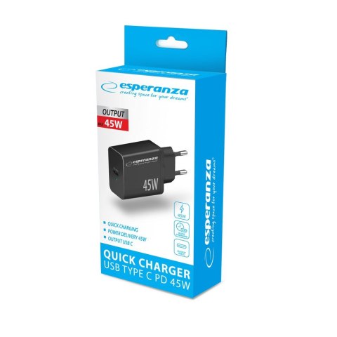ESPERANZA ŁADOWARKA SIECIOWA 45W USB-C PD EZC108K Esperanza ESPERANZA ŁADOWARKA SIECIOWA 45W USB-C PD EZC108K Esperanza