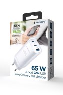 GEMBIRD SZYBKA ŁADOWARKA USB POWER DELIVERY USB TYPU C, 3X USB, 65 W, GAN BIAŁA GEMBIRD