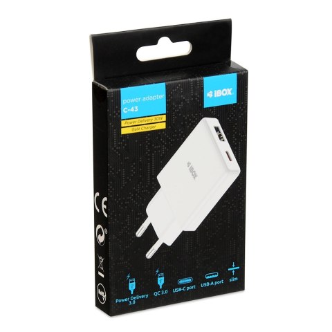 IBOX ŁADOWARKA UNIWERSALNA C-43 GAN PD30W SLIM USB A+C WHITE IBOX IBOX ŁADOWARKA UNIWERSALNA C-43 GAN PD30W SLIM USB A+C WHITE IBOX