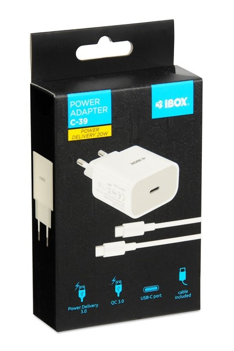 ŁADOWARKA SIECIOWA I-BOX C-39 USB-C PD20W Z KABLEM IBOX ŁADOWARKA SIECIOWA I-BOX C-39 USB-C PD20W Z KABLEM IBOX