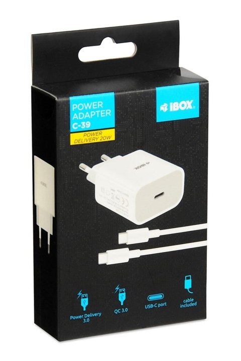 ŁADOWARKA SIECIOWA I-BOX C-39 USB-C PD20W Z KABLEM IBOX ŁADOWARKA SIECIOWA I-BOX C-39 USB-C PD20W Z KABLEM IBOX