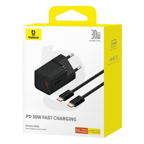 Ładowarka Baseus GaN5 mini 1C 30W EU+kabel USB-C (cluster black) Baseus Ładowarka Baseus GaN5 mini 1C 30W EU+kabel USB-C (cluster black) Baseus