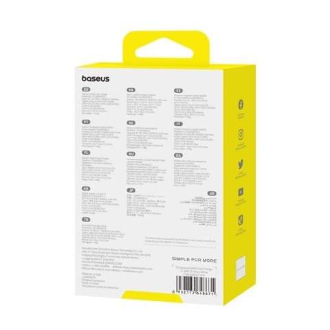 Ładowarka Baseus GaN5S 1C 30W EU (moon white) Baseus Ładowarka Baseus GaN5S 1C 30W EU (moon white) Baseus