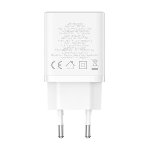 Ładowarka sieciowa Baseus Cube C+U 30W EU (moon white) Baseus Ładowarka sieciowa Baseus Cube C+U 30W EU (moon white) Baseus