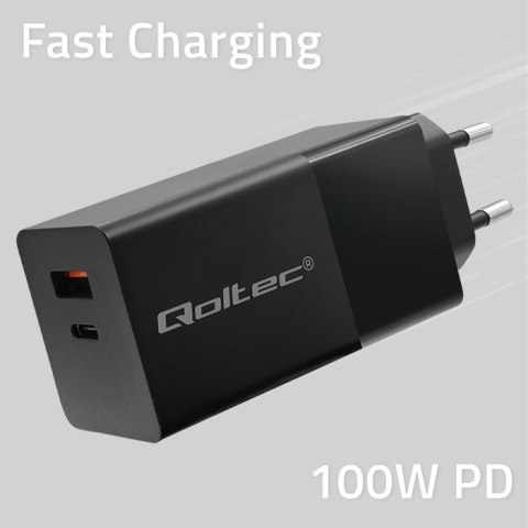 QOLTEC ŁADOWARKA GAN POWER PRO | 1XUSB-C | 1XUSB | 100W | 5-20V | 1.5-5A | PD | CZARNA Qoltec QOLTEC ŁADOWARKA GAN POWER PRO | 1XUSB-C | 1XUSB | 100W | 5-20V | 1.5-5A | PD | CZARNA Qoltec