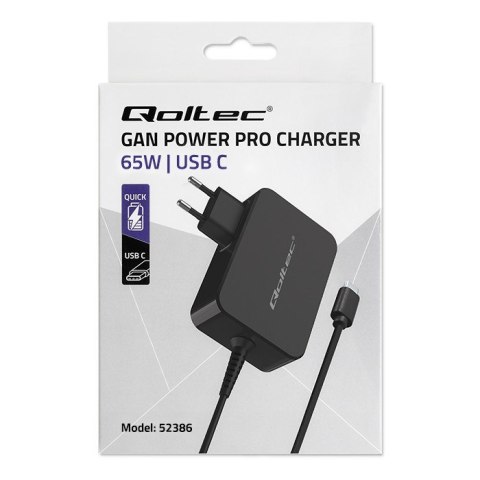 QOLTEC ŁADOWARKA GAN POWER PRO | 1XUSB-C | 65W | 5-20V | 3-3.25A | CZARNA Qoltec QOLTEC ŁADOWARKA GAN POWER PRO | 1XUSB-C | 65W | 5-20V | 3-3.25A | CZARNA Qoltec