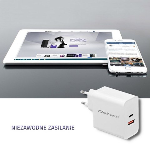 QOLTEC ŁADOWARKA SIECIOWA 63W | 5-20V | 1.5-3A | USB TYP C PD | USB QC 3.0 | BIAŁA Qoltec QOLTEC ŁADOWARKA SIECIOWA 63W | 5-20V | 1.5-3A | USB TYP C PD | USB QC 3.0 | BIAŁA Qoltec