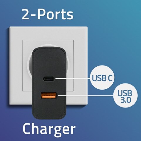 QOLTEC ŁADOWARKA SUPER QUICK PD | 1XUSB-C | 1XUSB | 65W | 5-20V | 1.5-3.25A | CZARNA Qoltec QOLTEC ŁADOWARKA SUPER QUICK PD | 1XUSB-C | 1XUSB | 65W | 5-20V | 1.5-3.25A | CZARNA Qoltec