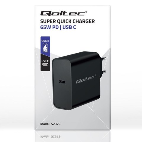 QOLTEC ŁADOWARKA SUPER QUICK PD | 1XUSB-C | 65W | 5-20V | 3-3.25A | CZARNA Qoltec QOLTEC ŁADOWARKA SUPER QUICK PD | 1XUSB-C | 65W | 5-20V | 3-3.25A | CZARNA Qoltec