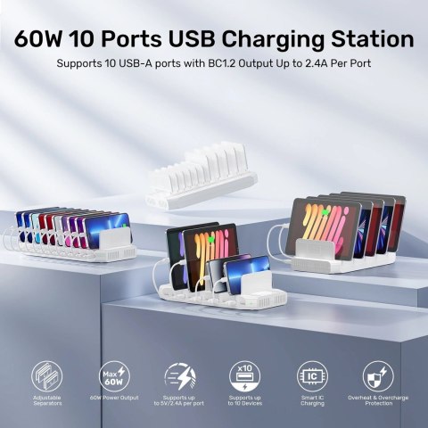 UNITEK STACJA ŁADUJĄCA 10X USB 2.4A 60W BIAŁA UNITEK UNITEK STACJA ŁADUJĄCA 10X USB 2.4A 60W BIAŁA UNITEK