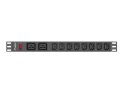 LANBERG LISTWA ZASILAJĄCA RACK 19" PDU PDU-02I1908I-0200-C20-BK (1U, 16A, 2X C19, 8X IEC C13, 2M, WTYK C20) Lanberg